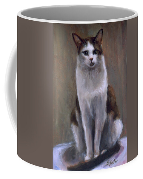 Cat Coffee Mug featuring the painting Virgil by Sarah Yuster