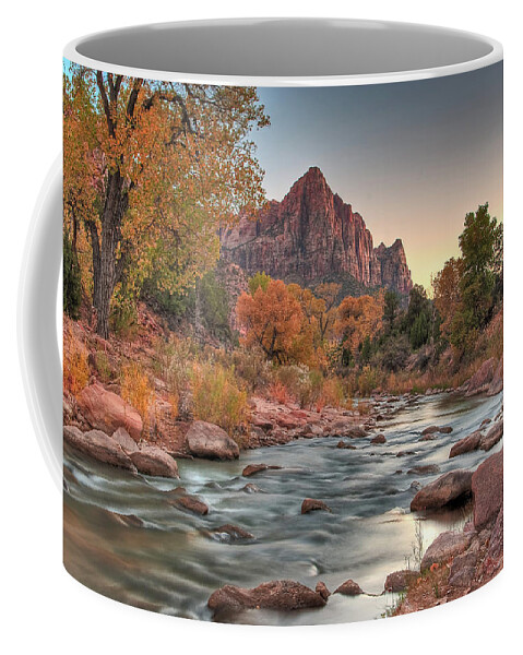 Landscape Coffee Mug featuring the photograph Virgin River and The Watchman by Greg Nyquist
