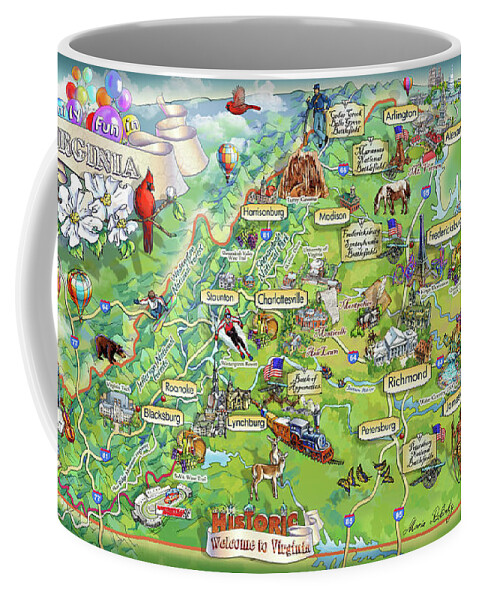 Mount Vernon Coffee Mug featuring the painting Virginia Illustrated Map by Maria Rabinky