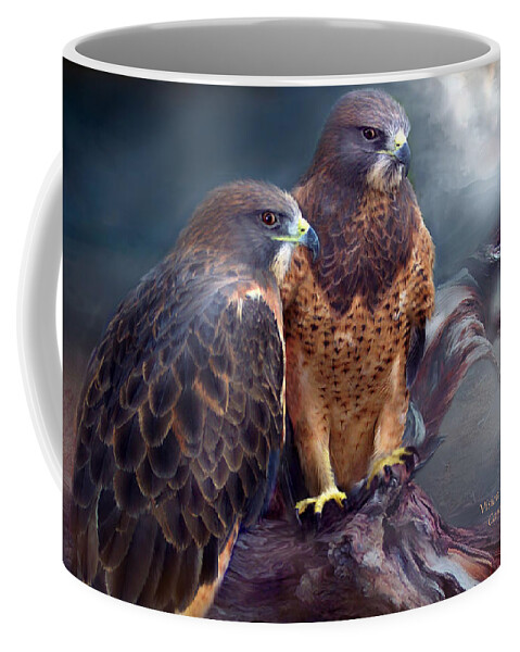 Hawk Coffee Mug featuring the mixed media Vision Of The Hawk by Carol Cavalaris
