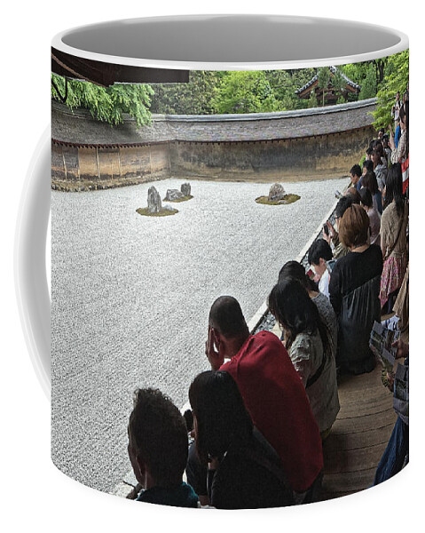 Ryōan-ji Coffee Mug featuring the photograph Visitors at a rock garden, Kyoto 2014 by Chris Honeyman