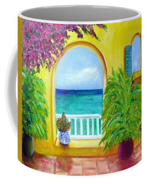 Patio Coffee Mug featuring the painting Vista Del Agua by Laurie Morgan