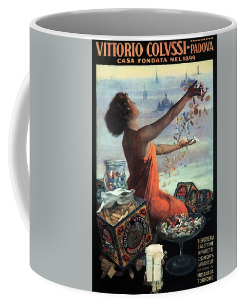 Vittorio Colussi Coffee Mug featuring the mixed media Vittorio colussi - Casa Fondata - Confectionaries, Candies, Toffee Advertisement - Padova, Italy by Studio Grafiikka