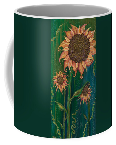 Sunflowers On Green Background Coffee Mug featuring the painting Vivacious by Tanielle Childers