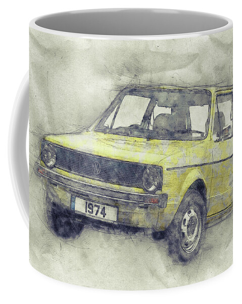 Volkswagen Golf Coffee Mug featuring the mixed media Volkswagen Golf 1 - Small Family Car - 1974 - Automotive Art - Car Posters by Studio Grafiikka