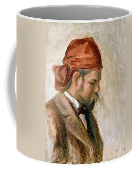French Art Coffee Mug featuring the painting Vollard with a Red Scarf by Auguste Renoir