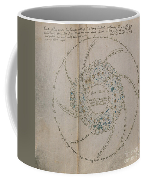 Astronomy Coffee Mug featuring the drawing Voynich Manuscript Astro Universe 1 by Rick Bures
