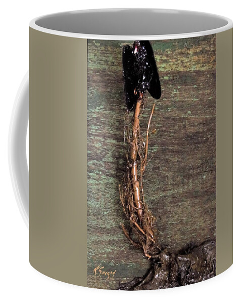 3d Coffee Mug featuring the mixed media Vulture with green brown background by Roger Swezey