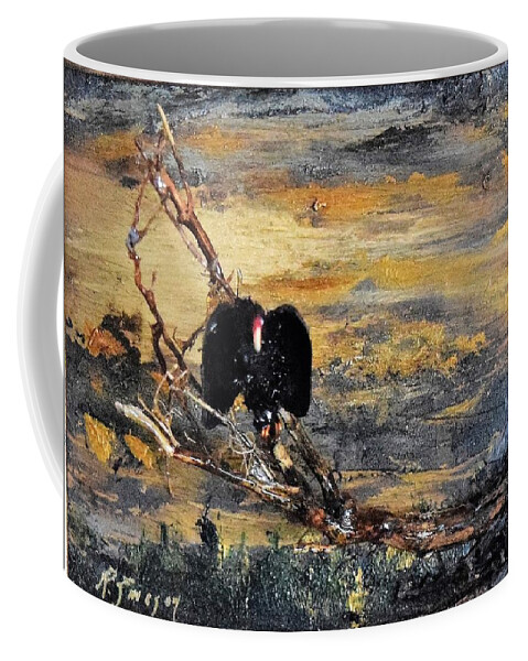 Vulture Coffee Mug featuring the painting Vulture with Oncoming Storm by Roger Swezey