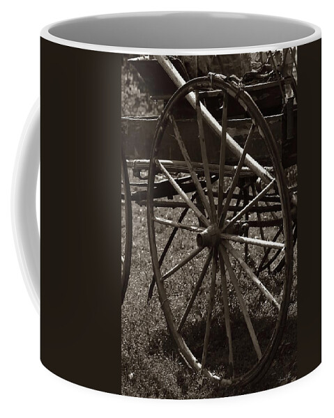 Black Coffee Mug featuring the photograph Wagon and Wheel by Amanda Smith