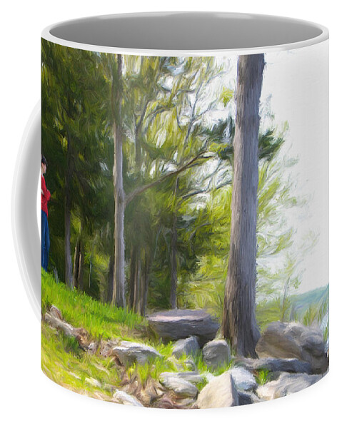 Table Rock Lake Coffee Mug featuring the painting Waiting Ashore by Jeffrey Kolker