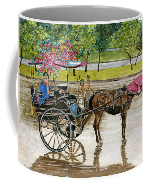 Indonesia Coffee Mug featuring the painting Waiting For Rider Jakarta Indonesia by Melly Terpening