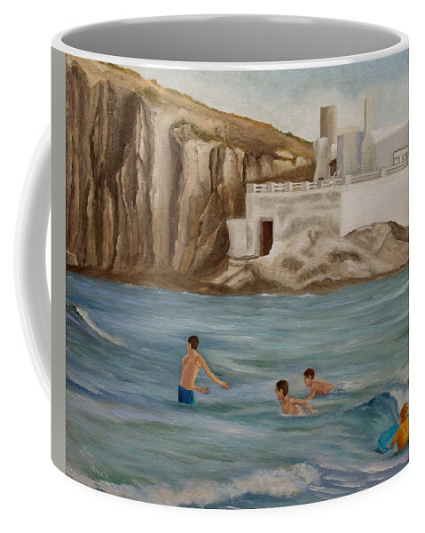Waves Coffee Mug featuring the painting Waiting For The Waves by Angeles M Pomata