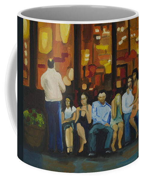 Red Bank Coffee Mug featuring the painting Waiting on a Taxi by Patricia Arroyo