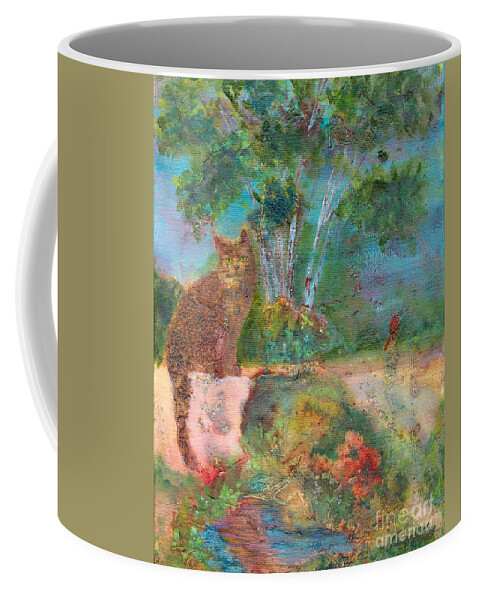 Cat Coffee Mug featuring the painting Waiting Patiently by Denise Hoag