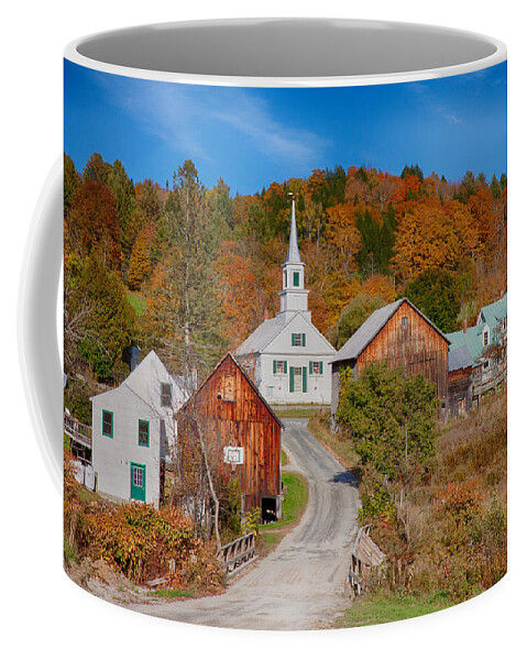 Waits River Vermont Coffee Mug featuring the photograph Waits River church in autumn by Jeff Folger
