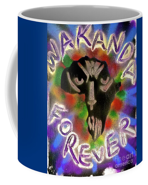 Comic Book Art Coffee Mug featuring the painting WAKANDA FOREVER blue by Tony B Conscious