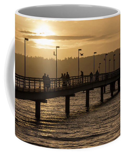 Des Moinies Coffee Mug featuring the photograph Walking the Des Moines Pier at Sunset by Matt McDonald