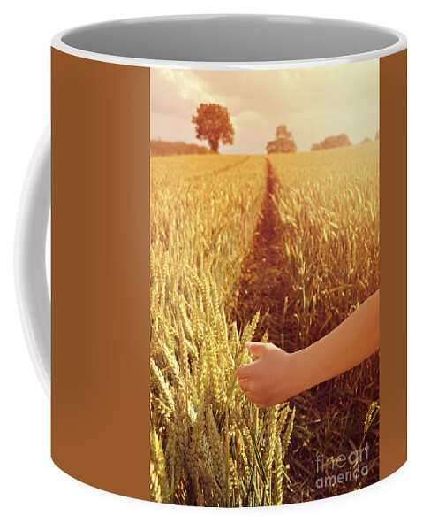 Hand Coffee Mug featuring the photograph Walking through wheat field by Lyn Randle