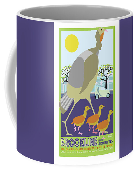 Brookline Turkeys Coffee Mug featuring the digital art Walking Tours by Caroline Barnes