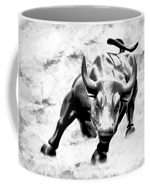 Wall Street Bull Coffee Mug featuring the photograph Wall Street Bull BW by Athena Mckinzie