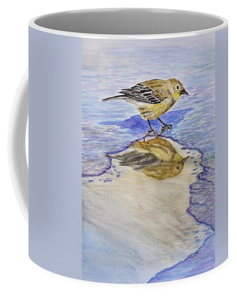 Linda Brody Coffee Mug featuring the painting Warbler Reflection I Watercolor by Linda Brody