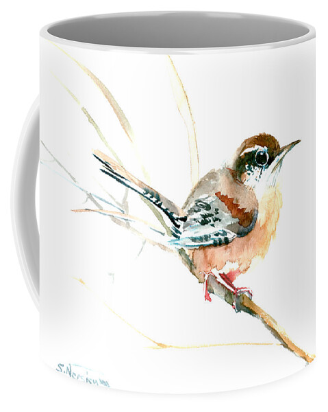 Warbler Coffee Mug featuring the painting Warbler songbird art by Suren Nersisyan