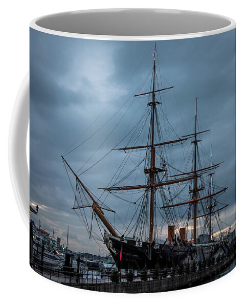 Hms Coffee Mug featuring the photograph Warrior at Christmas by Ross Henton