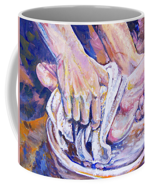 Washing Feet Coffee Mug featuring the painting Washing Feet by Aaron Spong