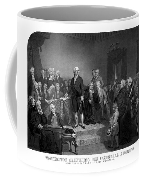 George Washington Coffee Mug featuring the drawing Washington Delivering His Inaugural Address by War Is Hell Store