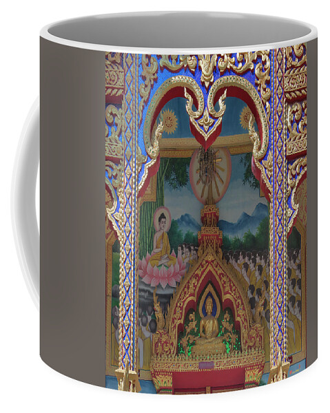 Scenic Coffee Mug featuring the photograph Wat Rong Sao Phra Ubosot Door Lintel and Entrance Painting DTHLU0167 by Gerry Gantt