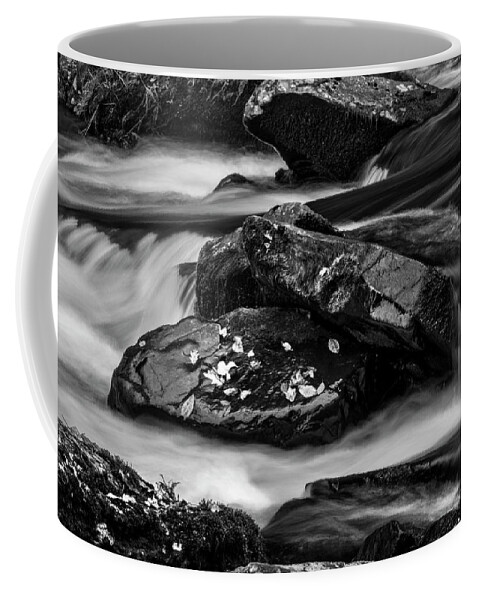Leaf Coffee Mug featuring the photograph Water Around Rocks In Black and White by Greg and Chrystal Mimbs