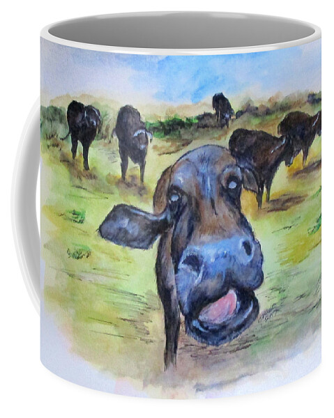 Water Buffalo Coffee Mug featuring the painting Water Buffalo Kiss by Clyde J Kell