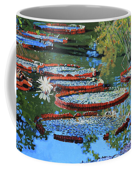 Garden Pond Coffee Mug featuring the painting Water Lilies for Amelia by John Lautermilch