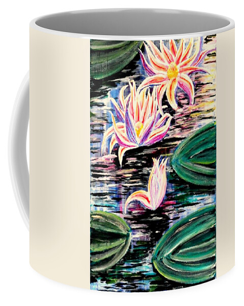 Art Coffee Mug featuring the painting Water Lilies Reaching High by Medea Ioseliani