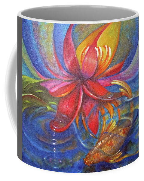 Curvismo Coffee Mug featuring the painting Water Lily and Koi by Sherry Strong