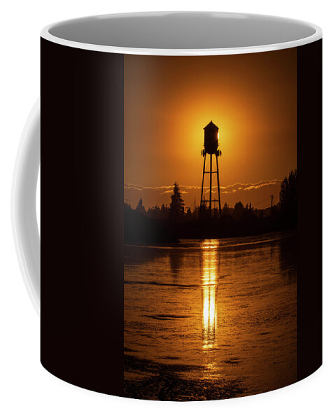 Cheadle Lake Coffee Mug featuring the photograph Water Tower at Sunset by Catherine Avilez
