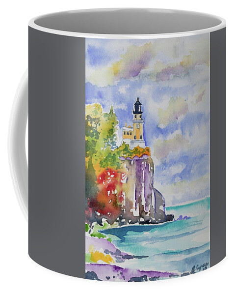 Split Rock Lighthouse Coffee Mug featuring the painting Watercolor - Autumn at Split Rock Lighthouse by Cascade Colors