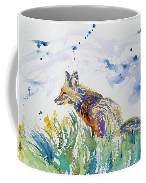Fox Coffee Mug featuring the painting Watercolor - Fox on the Lookout by Cascade Colors