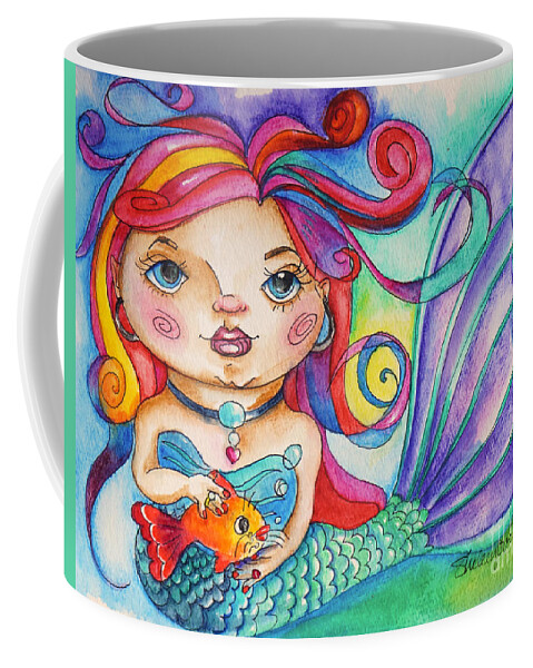 Mermaid Coffee Mug featuring the mixed media Watercolor Mermaidia Mermaid Painting by Shelley Overton