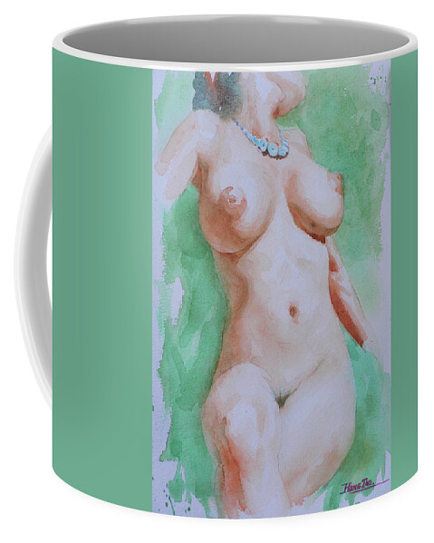 Original Art Coffee Mug featuring the painting Watercolor naked girl on paper #16-12-7 by Hongtao Huang