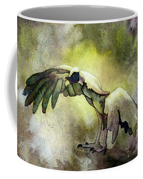 Animal Art Coffee Mug featuring the painting Watercolor painting of African vulture with wings outstretched a by Ryan Fox