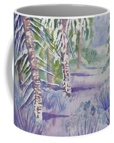 Path Coffee Mug featuring the painting Watercolor - Snowy Winter Path by Cascade Colors