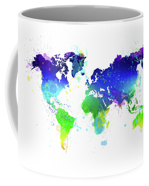 World Coffee Mug featuring the painting Watercolor world map #1 by Delphimages Map Creations