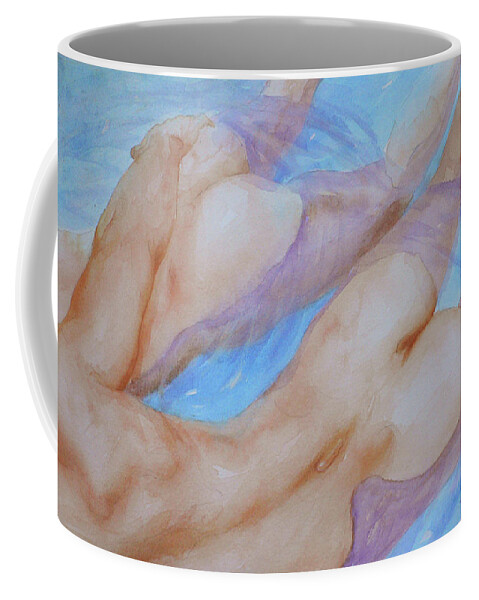 Swimming Pool Coffee Mug featuring the painting Watercolour Painting Gay Interest Men In Swimming Pool #16-12-21 by Hongtao Huang