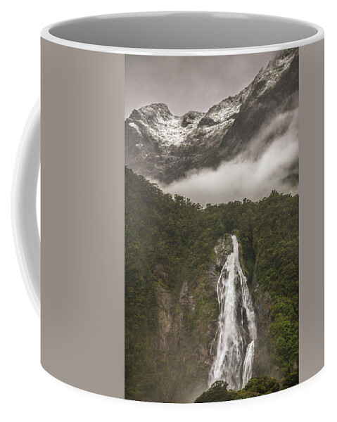 Milford Sound Coffee Mug featuring the photograph Waterfall at Milford Sound by Racheal Christian