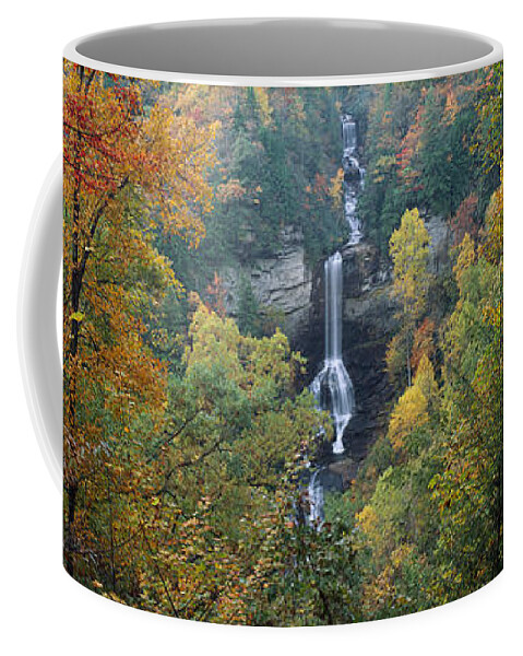 Photography Coffee Mug featuring the photograph Waterfall In A Forest, Raven Cliff by Panoramic Images
