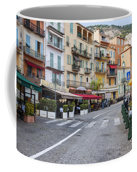 Villefranche-sur-mer Coffee Mug featuring the photograph Waterfront restaurants in Villefranche-sur-Mer by Elena Elisseeva