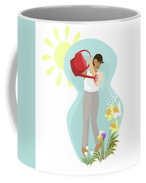 Tulips Coffee Mug featuring the digital art Watering Plants by Claire Huntley