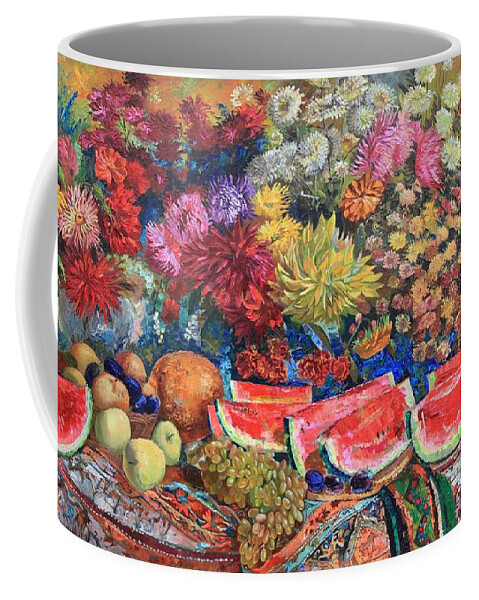 Maya Gusarina Coffee Mug featuring the painting Watermelon Symphony by Maya Gusarina